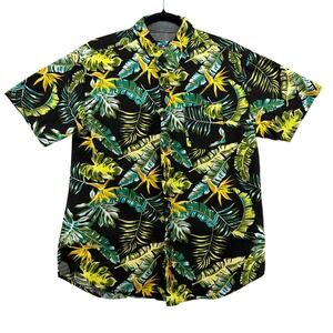 Eighth Avenue Tropical Hawaiian Shirt‎ Palm Leaf Bird Paradise Black Men's Large